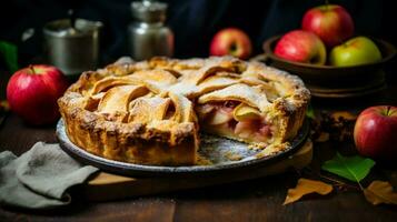 fait maison Pomme tarte cuit avec Frais fruit et rustique passé photo