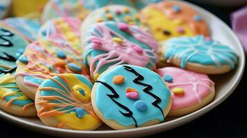 fait maison gourmet biscuits avec coloré glaçage une sucré photo