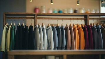 encapuchonné sweat-shirt sur cintre dans moderne boutique photo