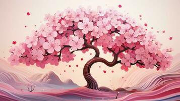 illustration une arbre fleurs avec abstrait rose fleurs photo