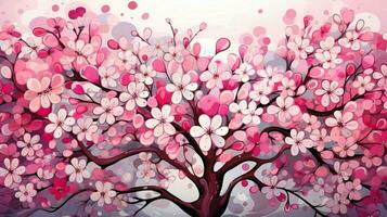 illustration une arbre fleurs avec abstrait rose fleurs photo