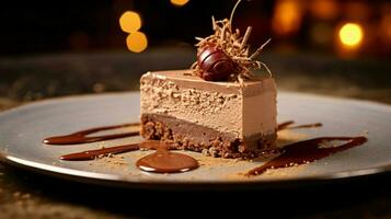 indulgent gourmet dessert une tranche de Chocolat mousse sur photo