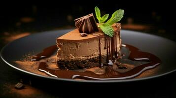 indulgent gourmet dessert une tranche de Chocolat mousse sur photo