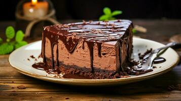 indulgent fait maison Chocolat cheesecake sur une bois table photo