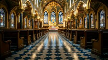 à l'intérieur historique Basilique prier sous coloré verre photo