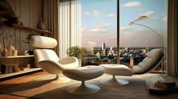 luxe appartement conception confortable chaise par large fenêtre photo