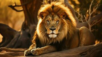 majestueux Lion repose dans Afrique région sauvage zone photo