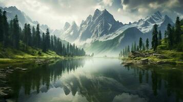 majestueux Montagne paysage tranquille l'eau reflets photo