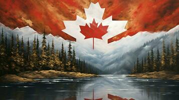 majestueux Montagne intervalle tranquille scène canadien drapeau photo
