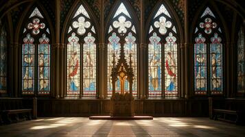 médiéval chapelle avec gothique architecture coloré verre photo