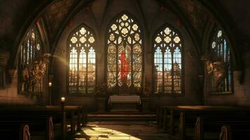 médiéval chapelle avec gothique architecture coloré verre photo