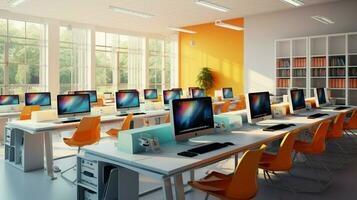 moderne salle de cours avec ordinateur équipement pour apprentissage photo