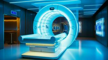 moderne hôpital machinerie illumine bleu mri scanner photo