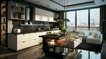 moderne cuisine conception dans luxe appartement intérieur photo