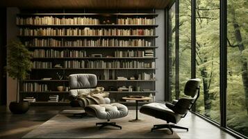 moderne luxe Accueil bibliothèque avec confortable fauteuil photo