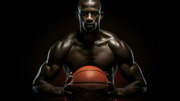 musclé basketball joueur en portant Balle avec confiance photo