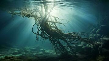 la nature croissance sous-marin racine et humide Contexte photo