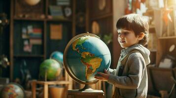 un enfant permanent apprentissage à propos global la géographie photo