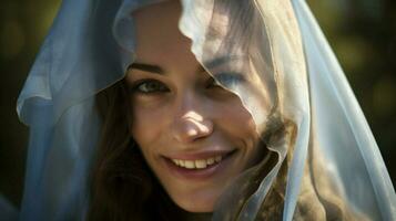 un Jeune femme religieux voile souriant en plein air photo