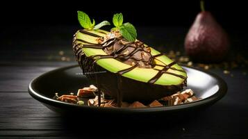 biologique Avocat bol une gourmet dessert avec Frais Chocolat photo