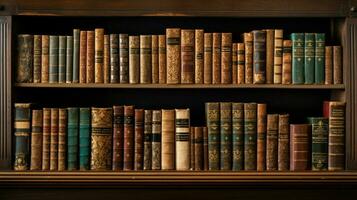 rangée de vieux manuels remplit antique étagère à livres photo