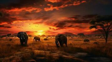 safari groupe pâturage à le coucher du soleil dans Afrique photo