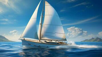 voile yacht sur bleu l'eau la vitesse et aventure photo