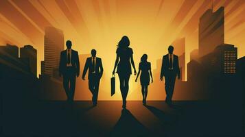 silhouette de les hommes d'affaires et femmes en marchant à Succès photo