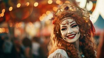 souriant femme dans traditionnel costume fête Halloween photo