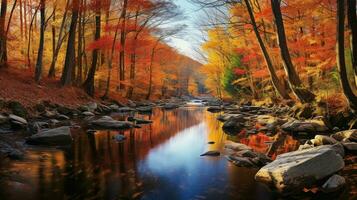 lisse écoulement l'eau reflète vibrant l'automne couleurs photo