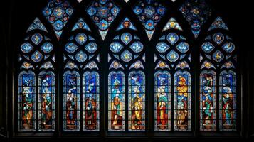 coloré verre fenêtre illumine ancien gothique architecte photo