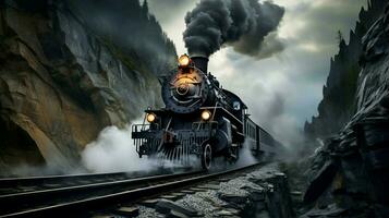vapeur locomotive vitesses par abandonné Montagne passer photo