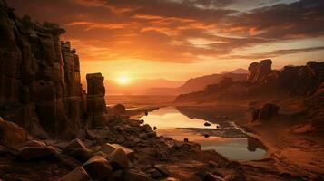 le coucher du soleil plus de ancien africain exploitation minière ruines Stupéfiant photo