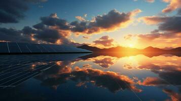 le coucher du soleil ciel reflète solaire panneau durable Puissance produire photo