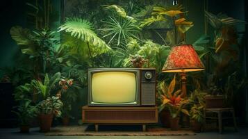 télévision et plantes d'intérieur dans pièce scène photo