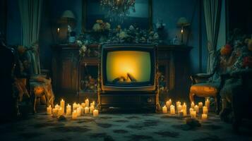 télévision sur avec bougies dans pièce photo