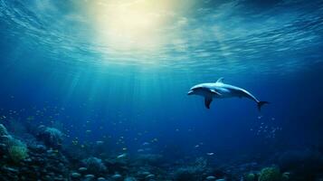 sous-marin aventure bleu paysage marin un dauphin silhouette photo