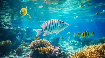 sous-marin récif poisson nager dans bleu tropical climat l'eau photo