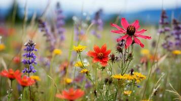 vibrant fleurs sauvages fleur dans humide Prairie sélectif concentrer photo