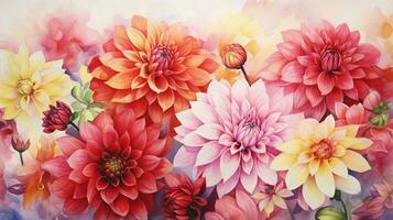 aquarelle dahlias Floraison dans vibrant l'automne couleurs photo