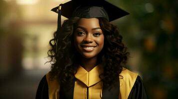 Jeune africain femme souriant dans l'obtention du diplôme robe photo