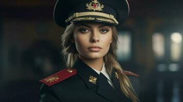 Jeune femme dans militaire uniforme spectacles patriotisme photo