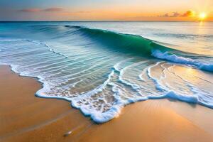 une magnifique le coucher du soleil plus de le océan avec vagues. généré par ai photo