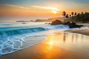 le coucher du soleil sur le plage dans sri lanka. généré par ai photo