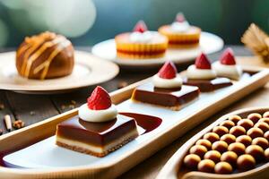 une table avec divers desserts et des sucreries. généré par ai photo