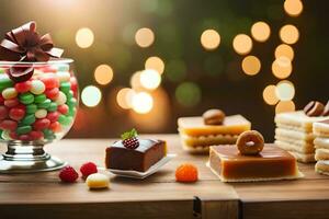 divers des sucreries et desserts sur une tableau. généré par ai photo