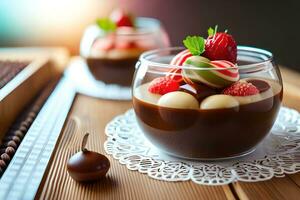 Chocolat dessert avec des fraises et Chocolat. généré par ai photo