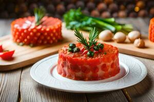 une assiette avec une pièce de Viande et des légumes. généré par ai photo