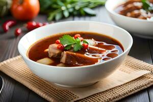 chinois porc et haricot soupe avec des légumes. généré par ai photo