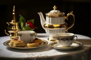 classique servi thé table avec des biscuits. génératif ai photo